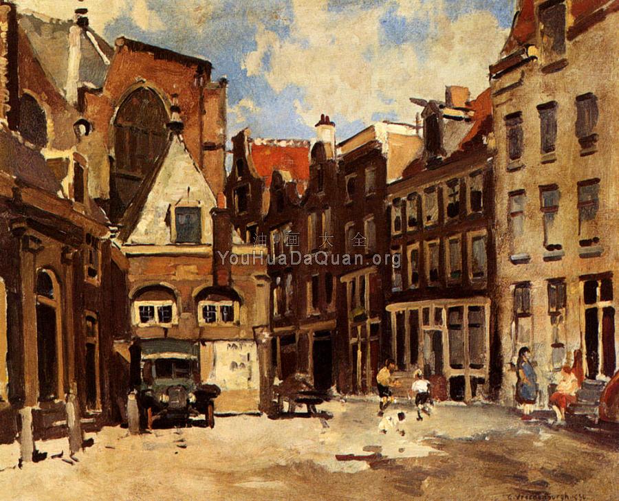 A Townscene With Children At Play Haarlem - 科内利斯·维里登伯格